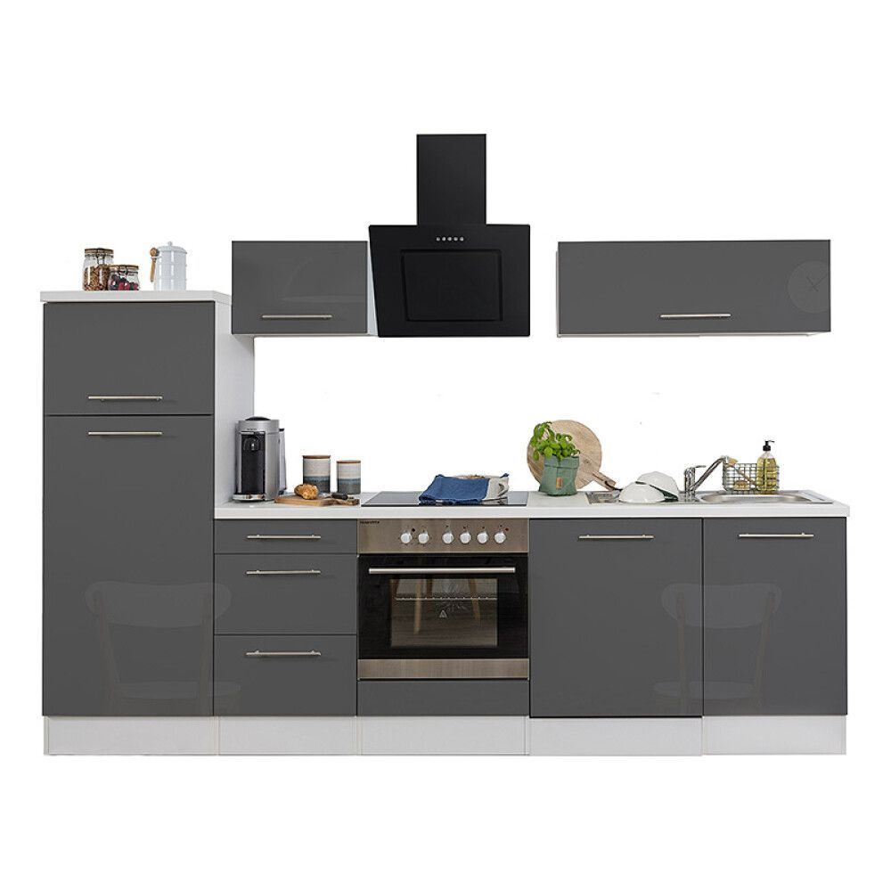 Köögikomplekt Respekta Amanda Premium 2,8 m, hall/valge, keraamiline pliit