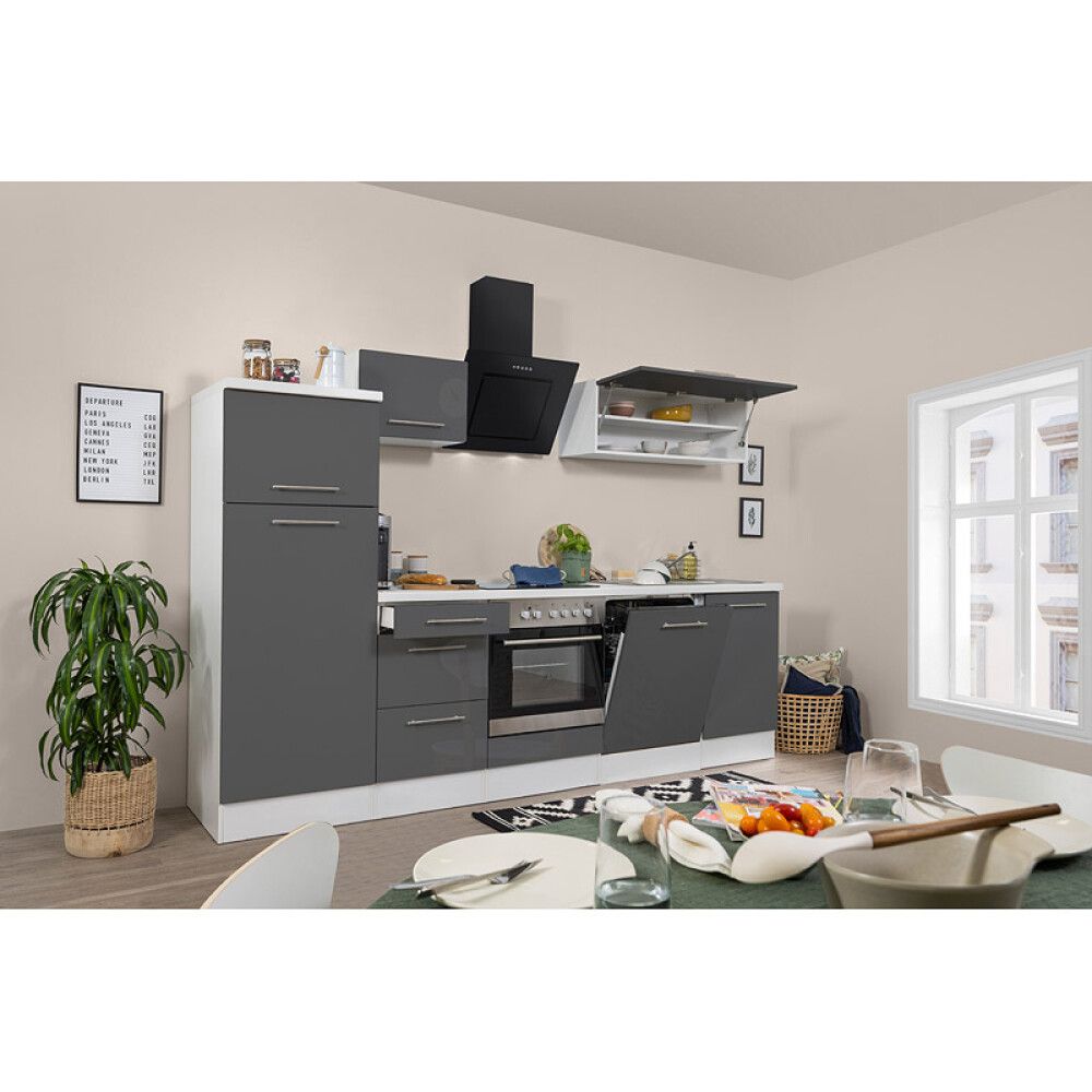 Köögikomplekt Respekta Amanda Premium 2,8 m, hall/valge, keraamiline pliit