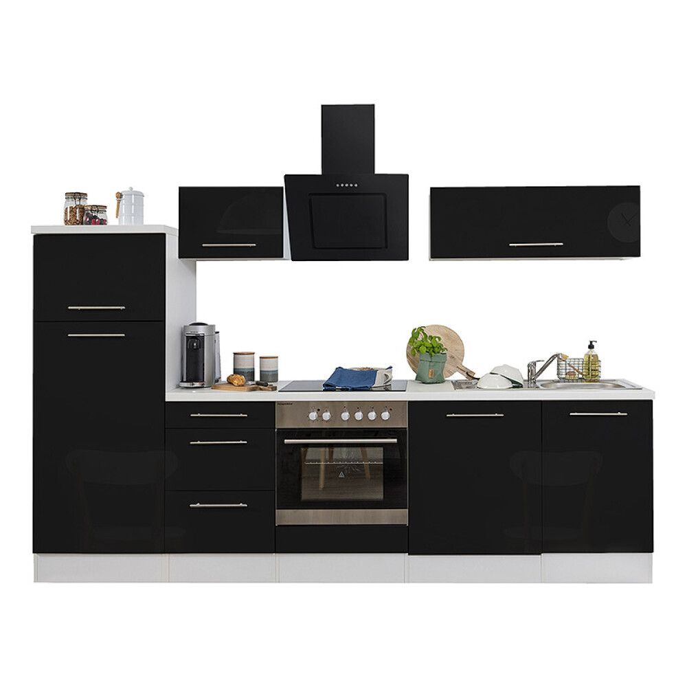 Köögikomplekt Respekta Amanda Premium 2,8 m, must/valge, keraamiline pliit