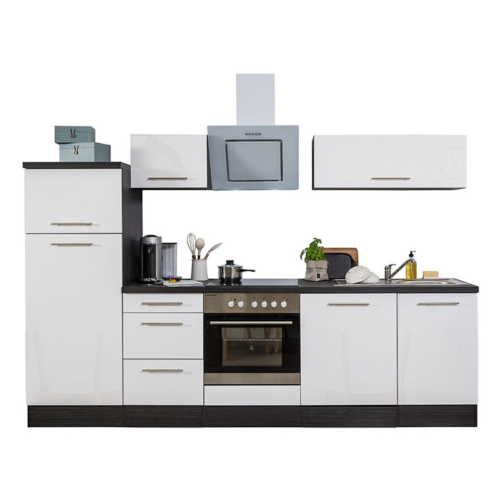 Köögikomplekt Respekta Amanda Premium 2,8 m, valge/must, keraamiline pliit