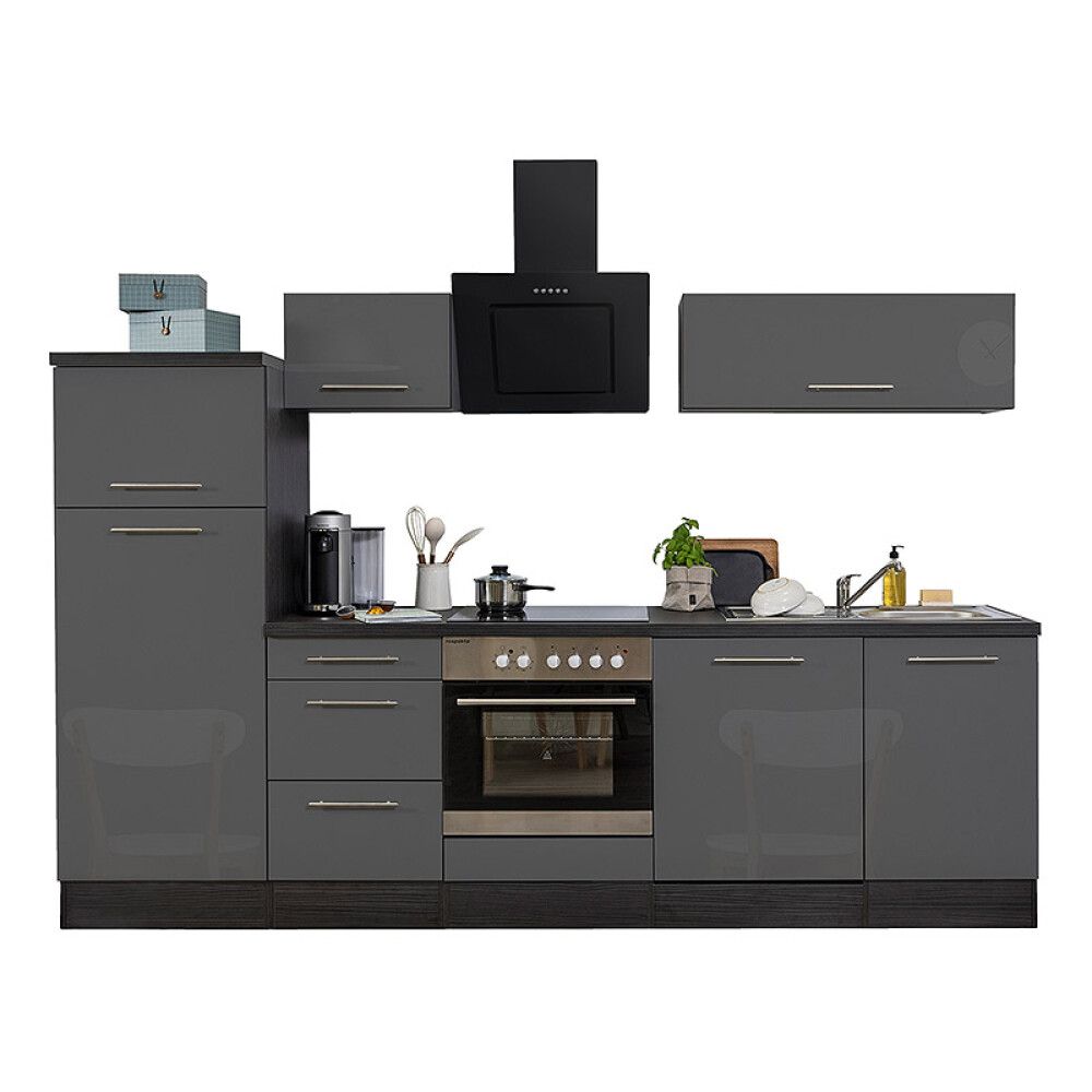 Köögikomplekt Respekta Amanda Premium 2,8 m, hall/must, keraamiline pliit