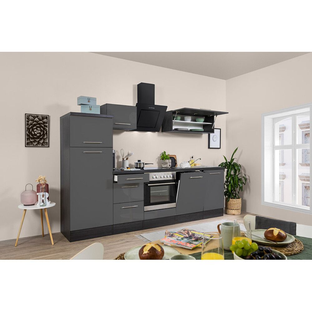 Köögikomplekt Respekta Amanda Premium 2,8 m, hall/must, keraamiline pliit