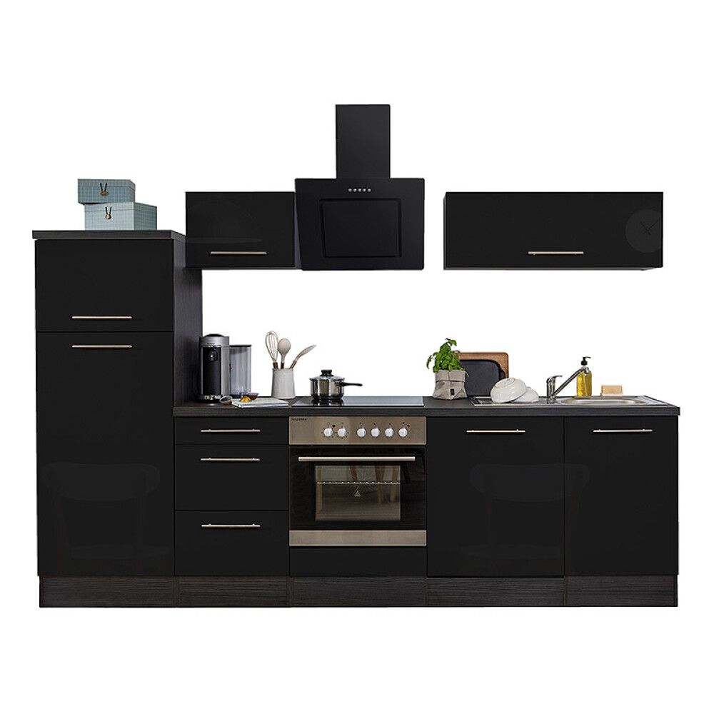 Köögikomplekt Respekta Amanda Premium 2,8 m, must, keraamiline pliit