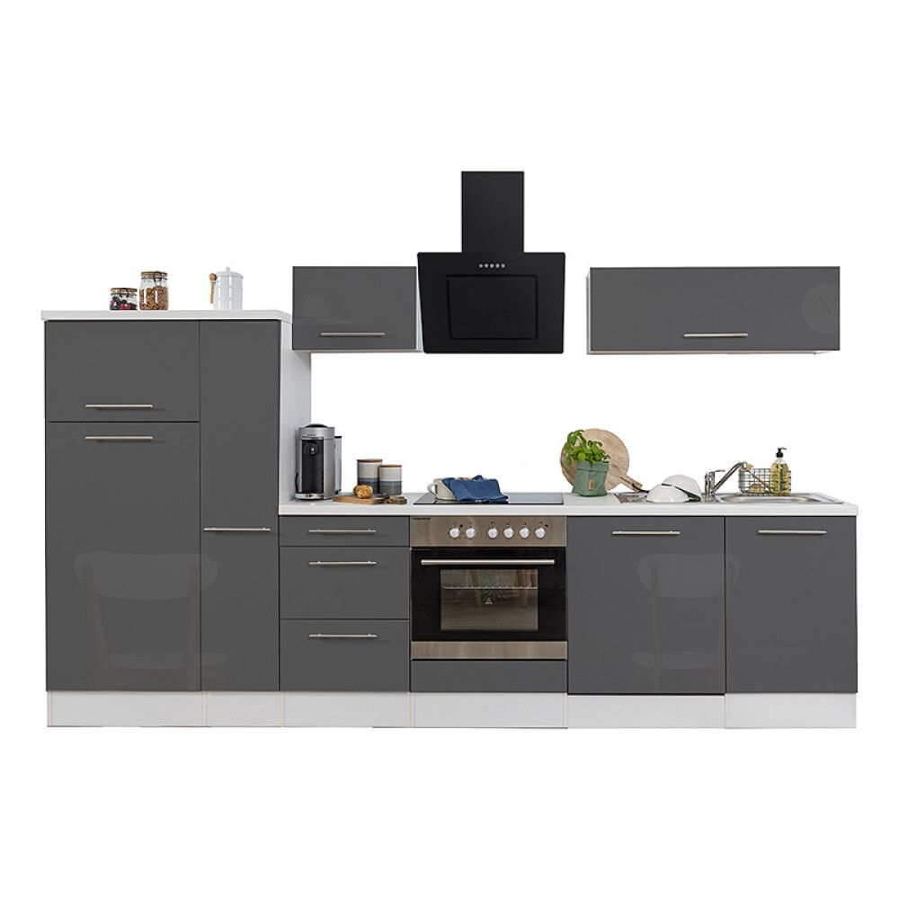 Köögikomplekt Respekta Amanda Premium 3,1 m, hall/valge, keraamiline pliit