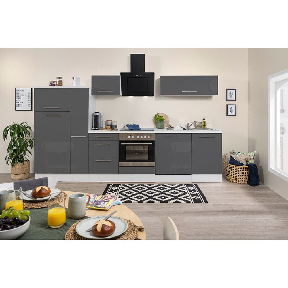 Köögikomplekt Respekta Amanda Premium 3,1 m, hall/valge, keraamiline pliit