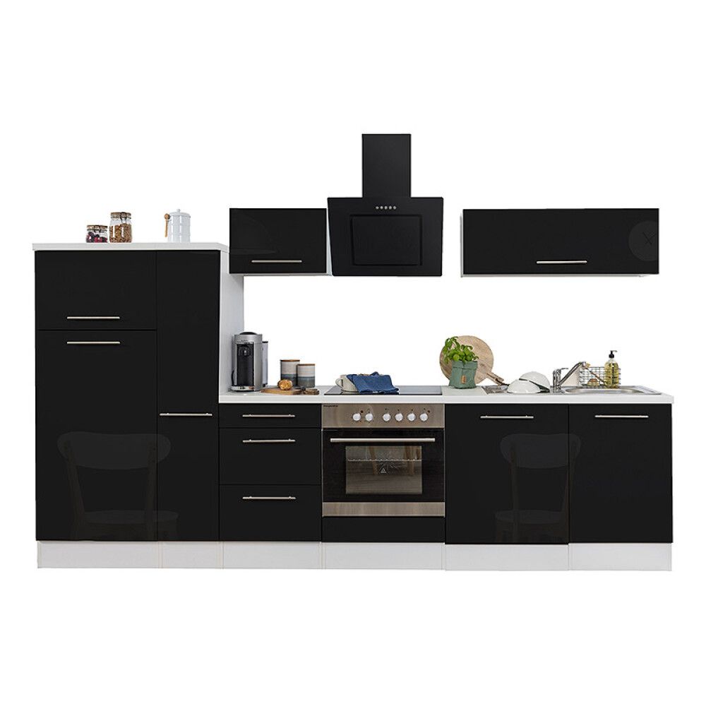 Köögikomplekt Respekta Amanda Premium 3,1 m, must/valge, keraamiline pliit