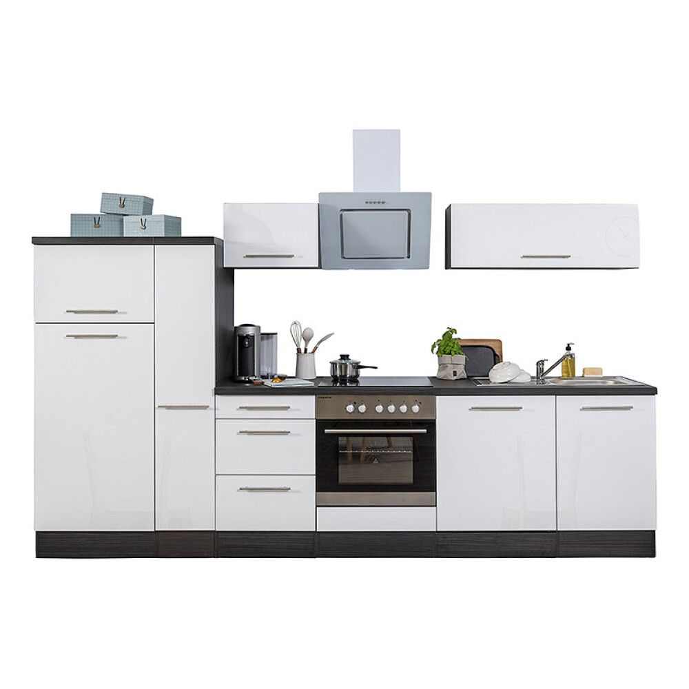 Köögikomplekt Respekta Amanda Premium 3,1 m, valge/must, keraamiline pliit