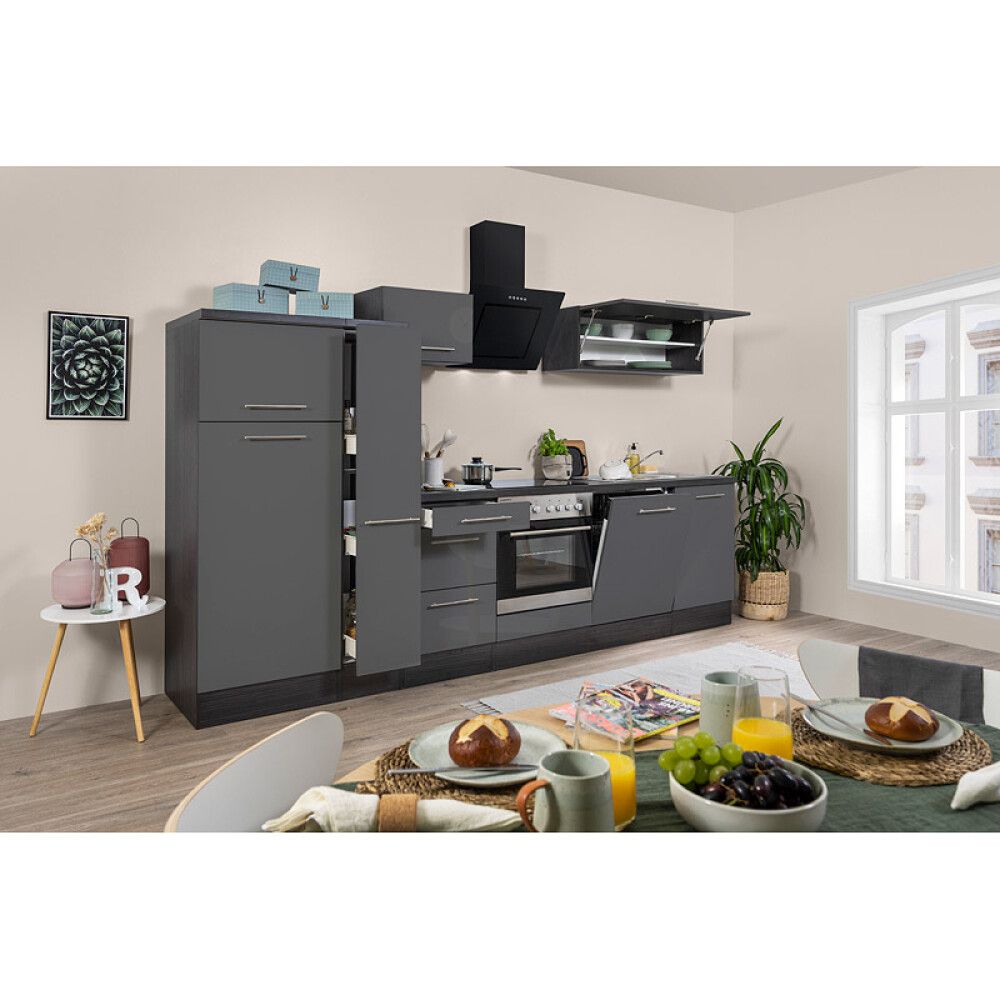 Köögikomplekt Respekta Amanda Premium 3,1 m, hall/must, keraamiline pliit