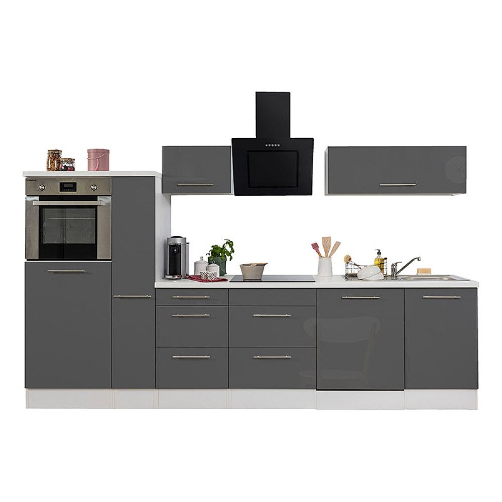 Köögikomplekt Respekta Amanda Premium 3,1 m, hall/valge, keraamiline pliit