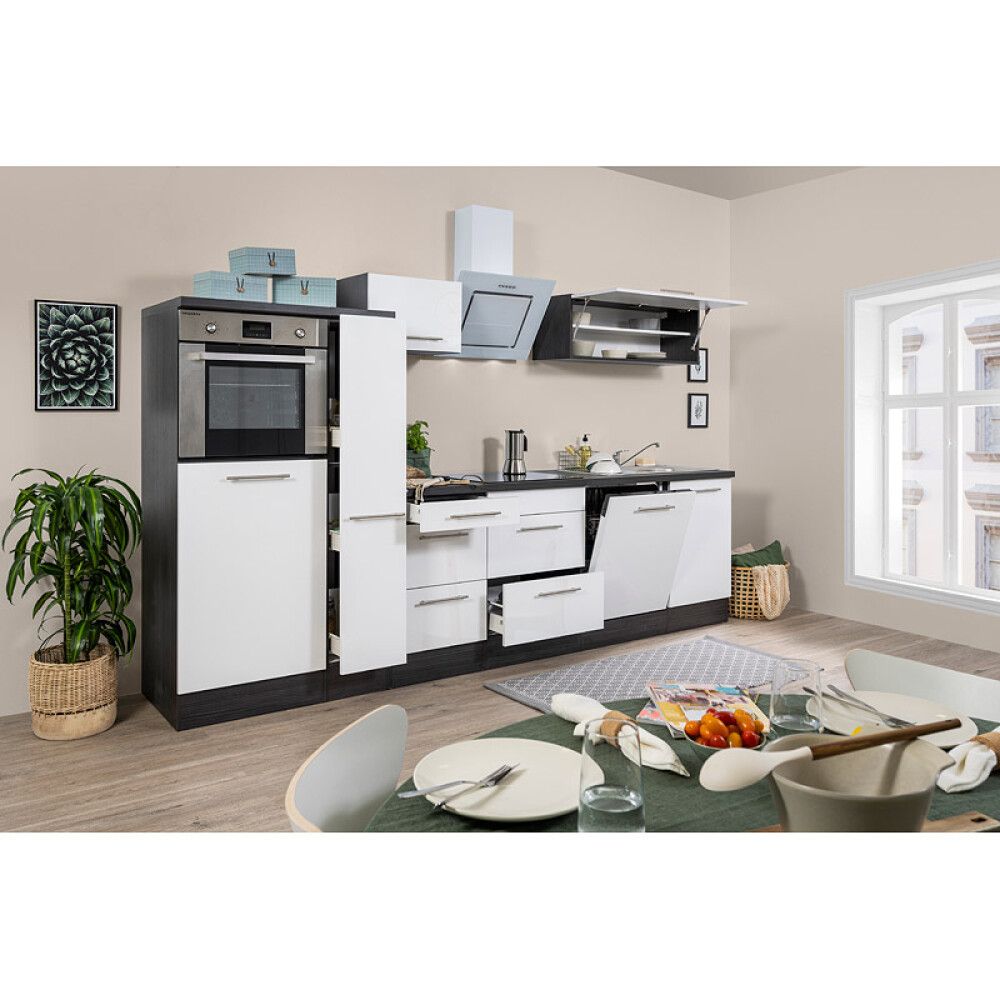 Köögikomplekt Respekta Amanda Premium 3,1 m, valge/must, keraamiline pliit