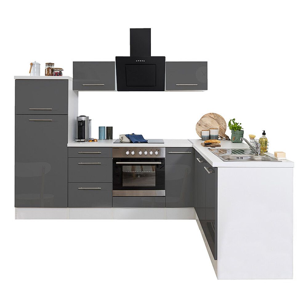 Köögikomplekt Respekta Amanda Premium 2,6 m, hall/valge, keraamiline pliit