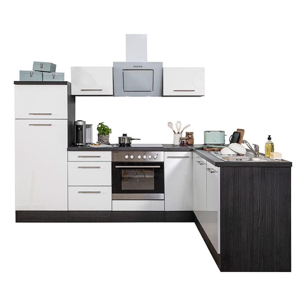Köögikomplekt Respekta Amanda Premium 2,6 m, valge/must, keraamiline pliit