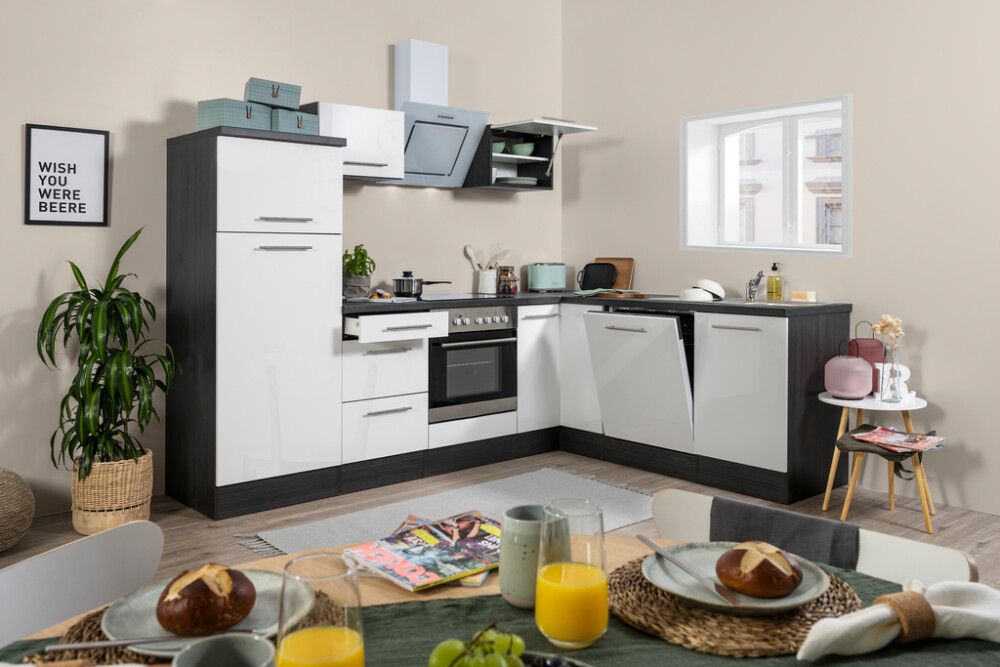 Köögikomplekt Respekta Amanda Premium 2,6 m, valge/must, keraamiline pliit