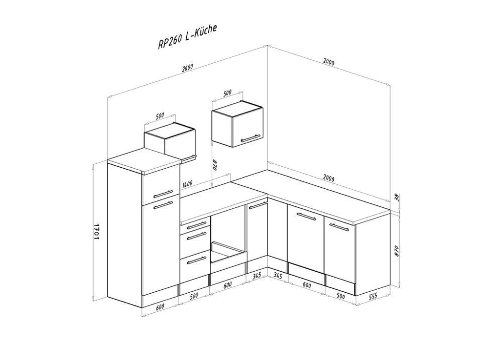 Köögikomplekt Respekta Amanda Premium 2,6 m, valge/must, keraamiline pliit