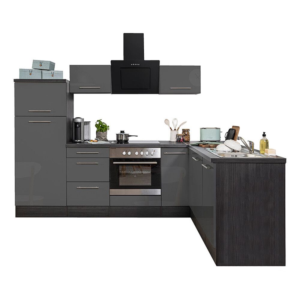 Köögikomplekt Respekta Amanda Premium 2,6 m, hall/must, keraamiline pliit