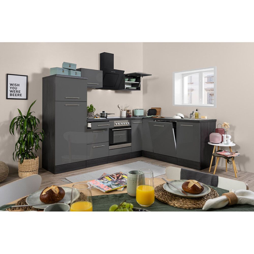 Köögikomplekt Respekta Amanda Premium 2,6 m, hall/must, keraamiline pliit