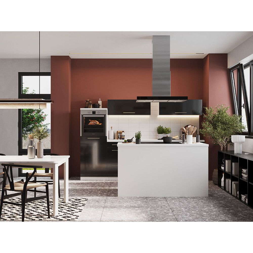 Köögikomplekt saarega Respekta Amanda Premium 2,8 m, must/valge