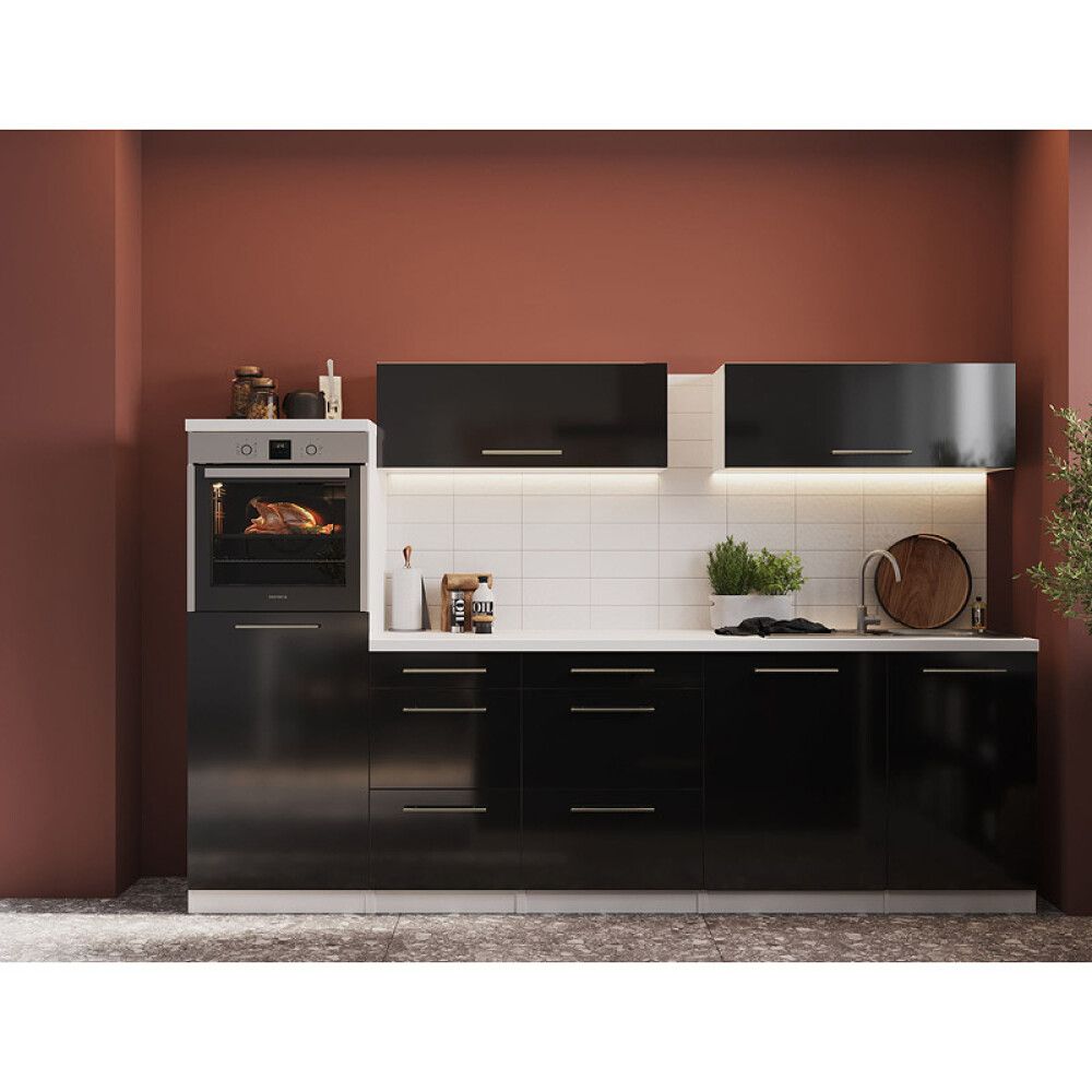 Köögikomplekt saarega Respekta Amanda Premium 2,8 m, must/valge