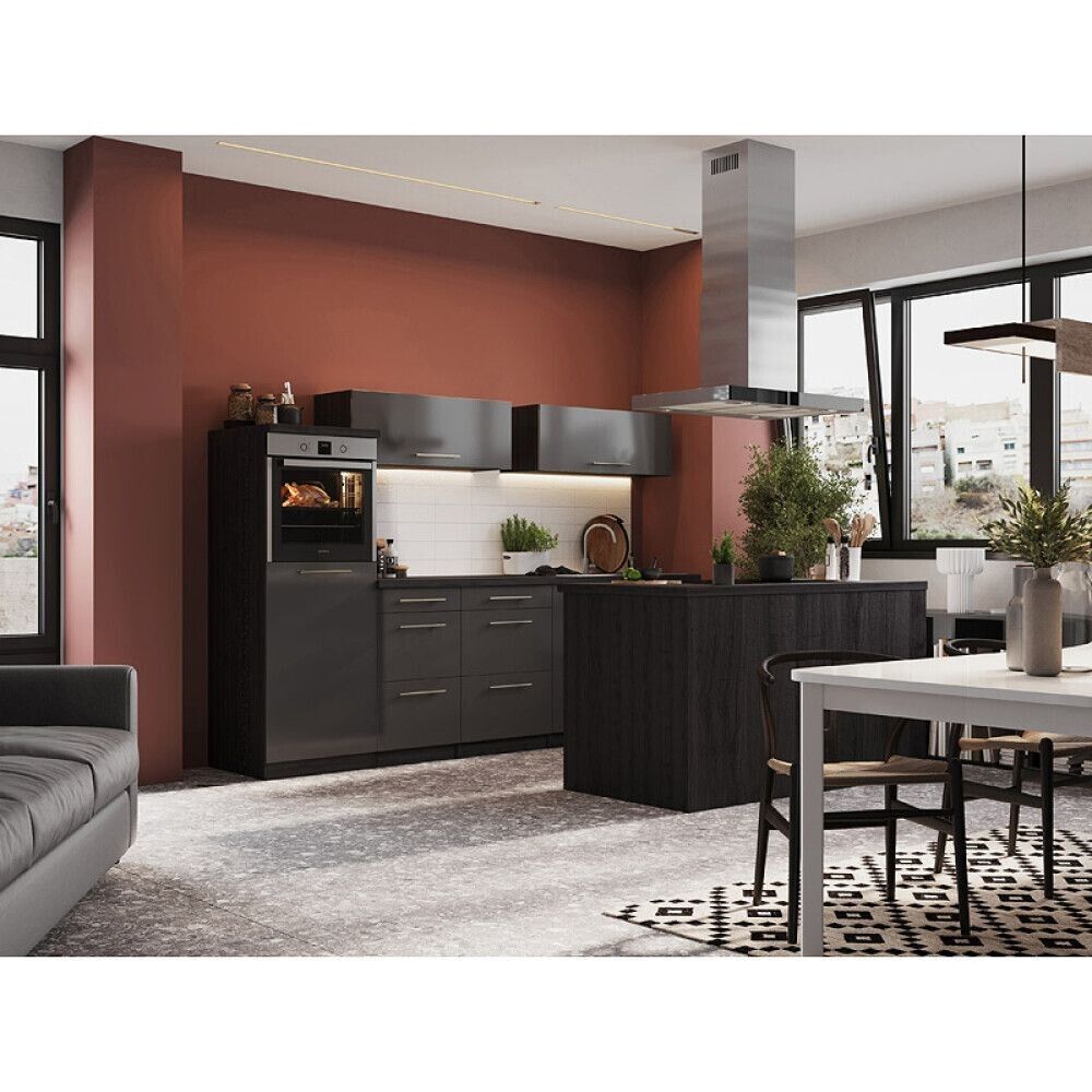 Köögikomplekt saarega Respekta Amanda Premium 2,8 m, hall/must