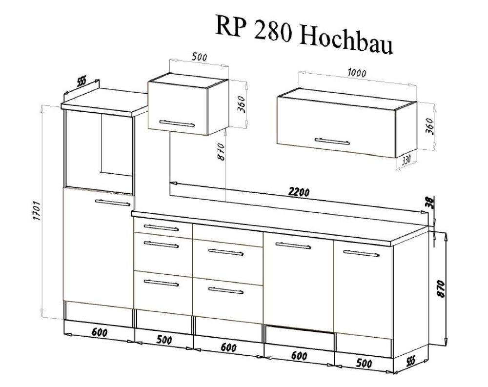 Köögikomplekt saarega Respekta Amanda Premium 2,8 m, hall/must