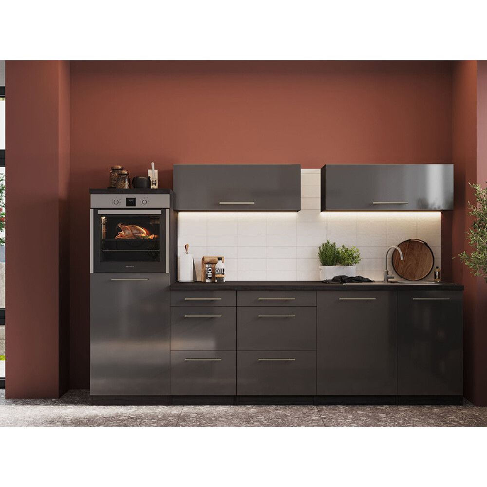 Köögikomplekt saarega Respekta Amanda Premium 2,8 m, hall/must