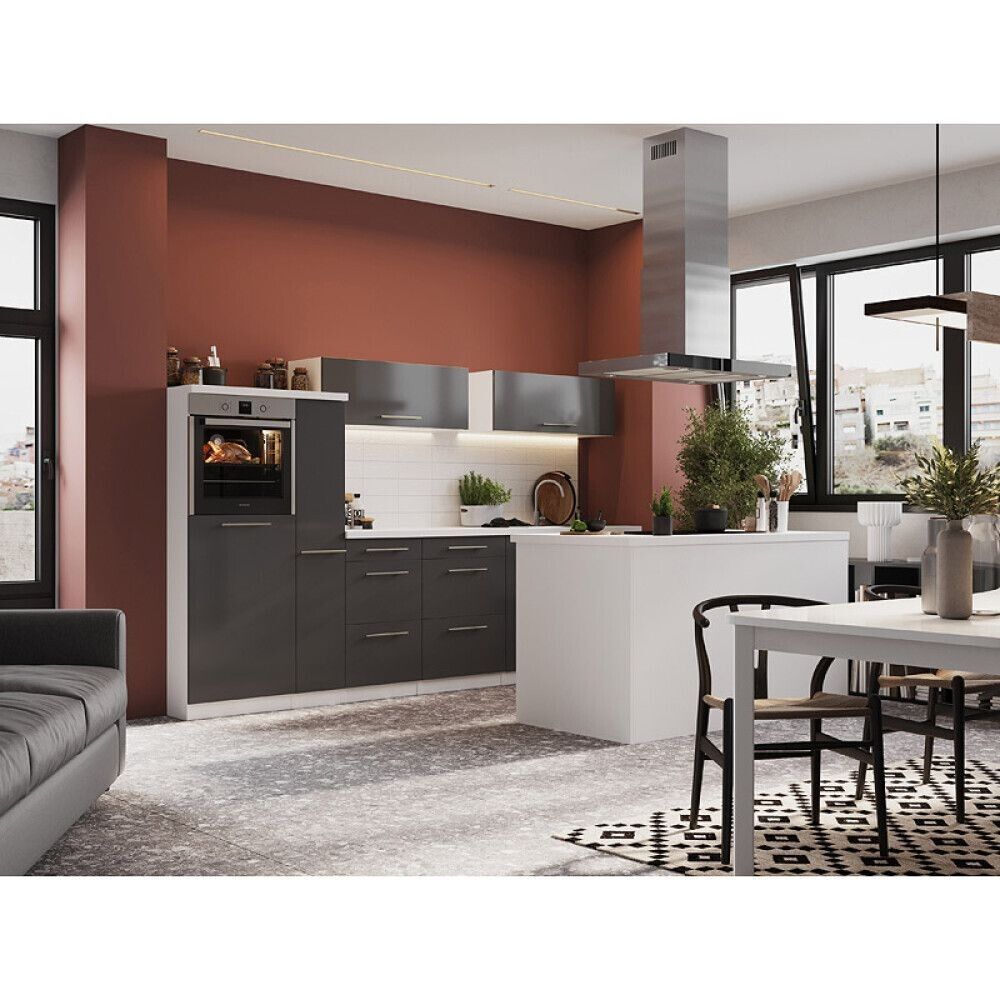 Köögikomplekt saarega Respekta Amanda Premium 3,1 m, hall/valge