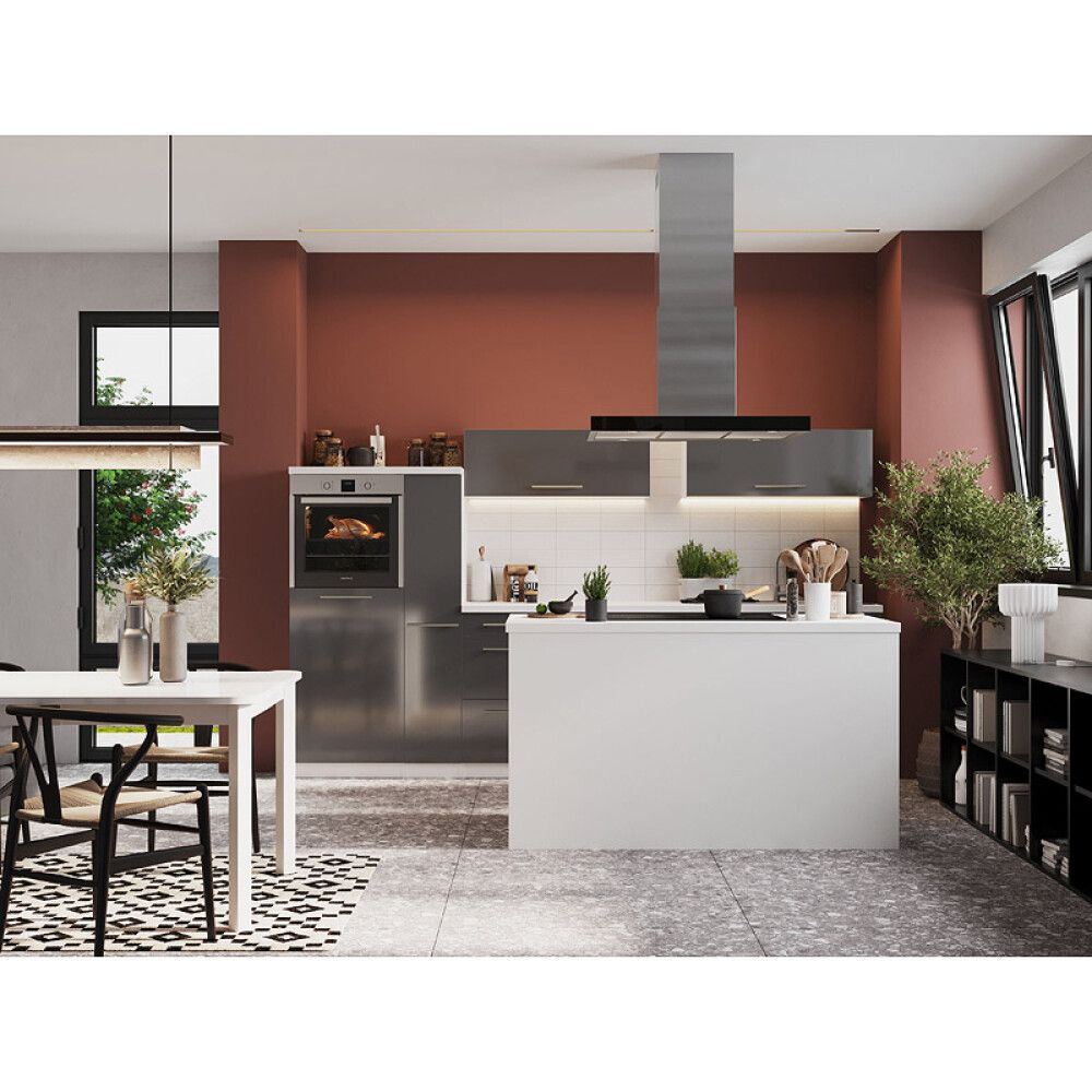 Köögikomplekt saarega Respekta Amanda Premium 3,1 m, hall/valge