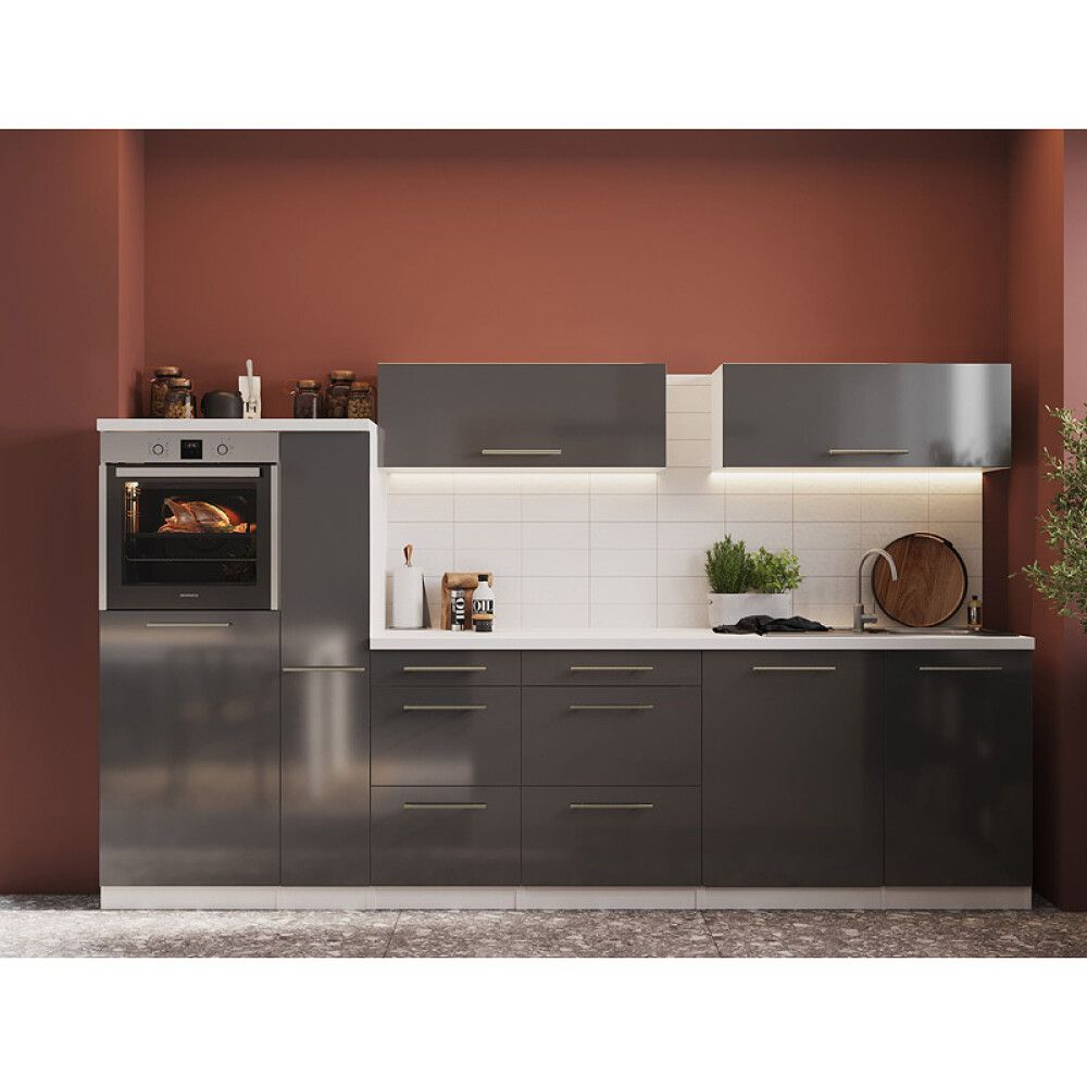 Köögikomplekt saarega Respekta Amanda Premium 3,1 m, hall/valge