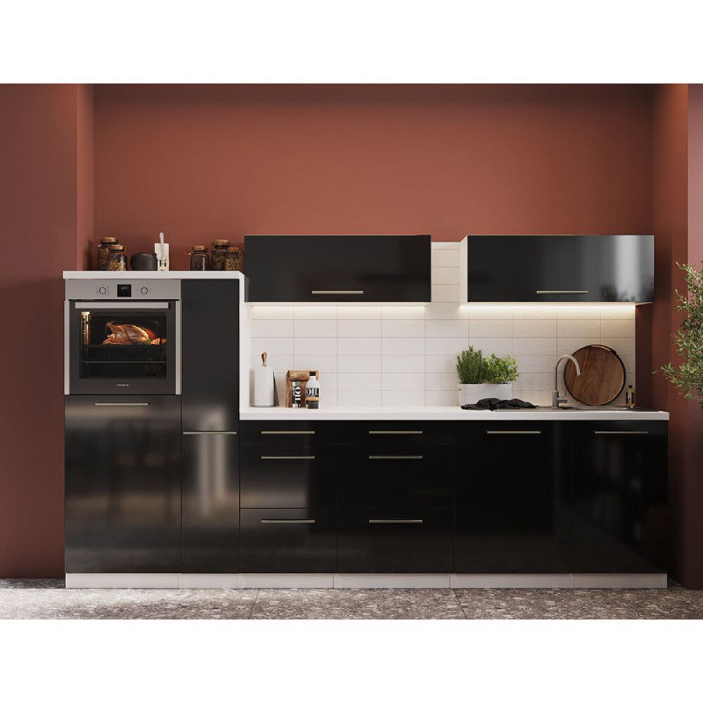 Köögikomplekt saarega Respekta Amanda Premium 3,1 m, must/valge