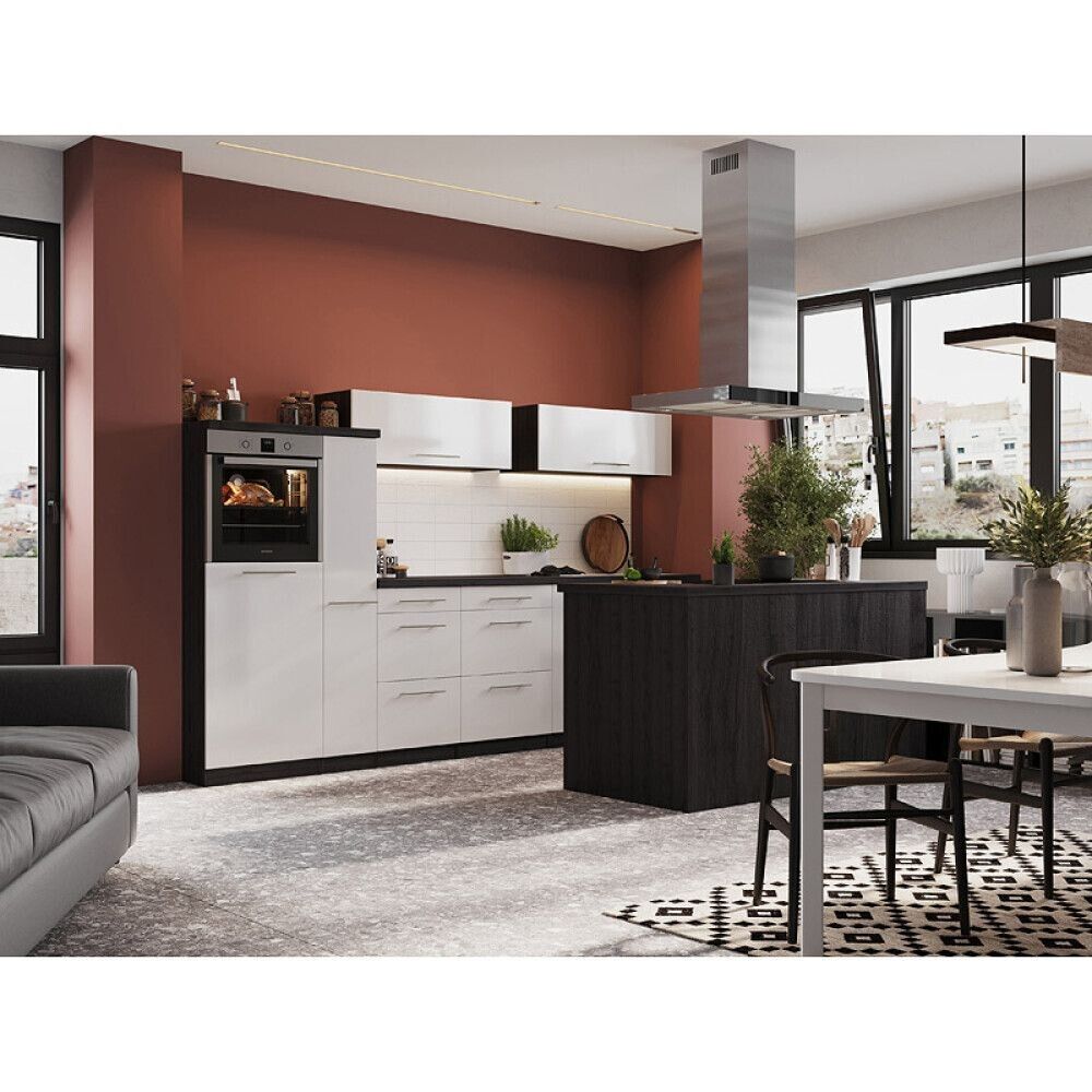 Köögikomplekt saarega Respekta Amanda Premium 3,1 m, valge/must