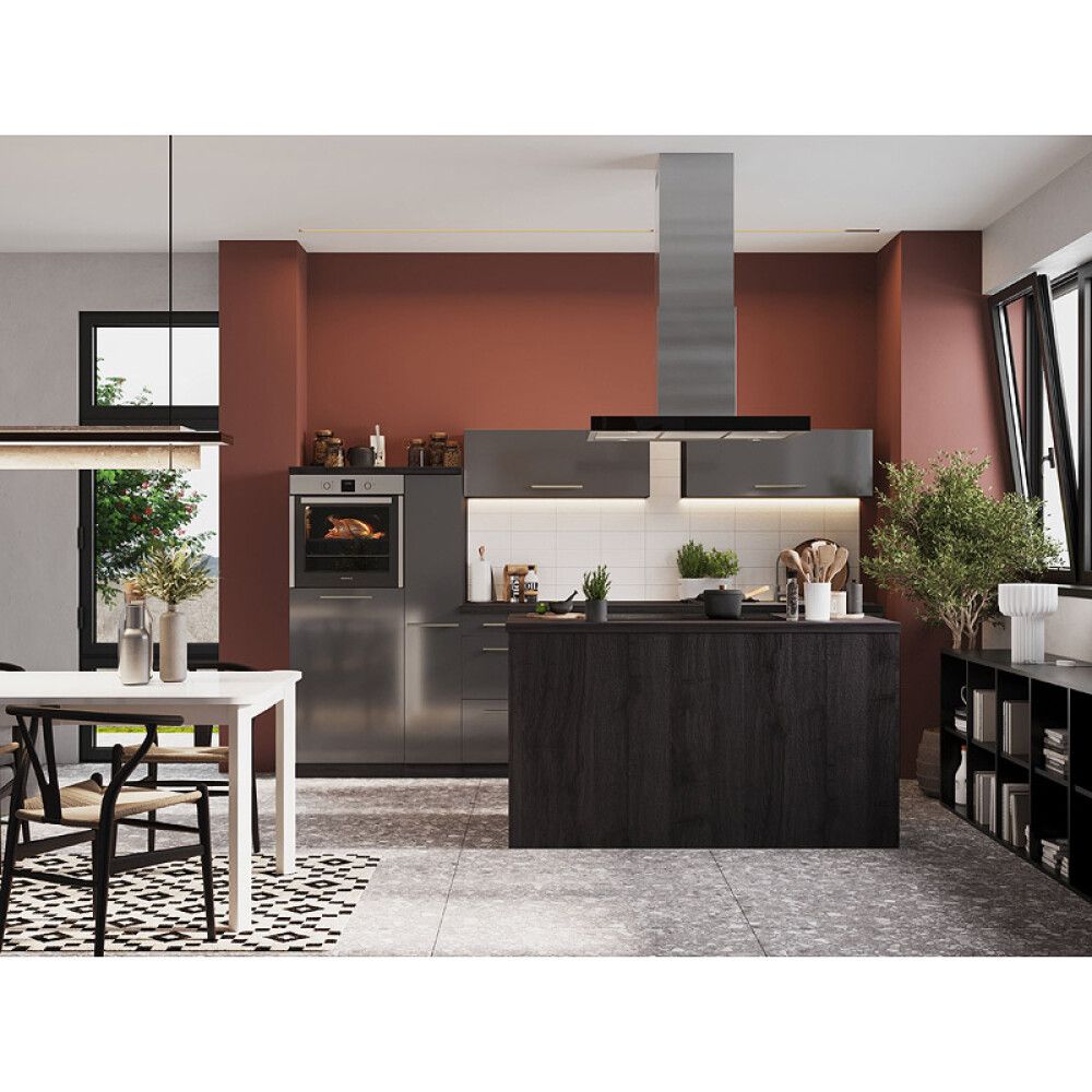 Köögikomplekt saarega Respekta Amanda Premium 3,1 m, hall/must