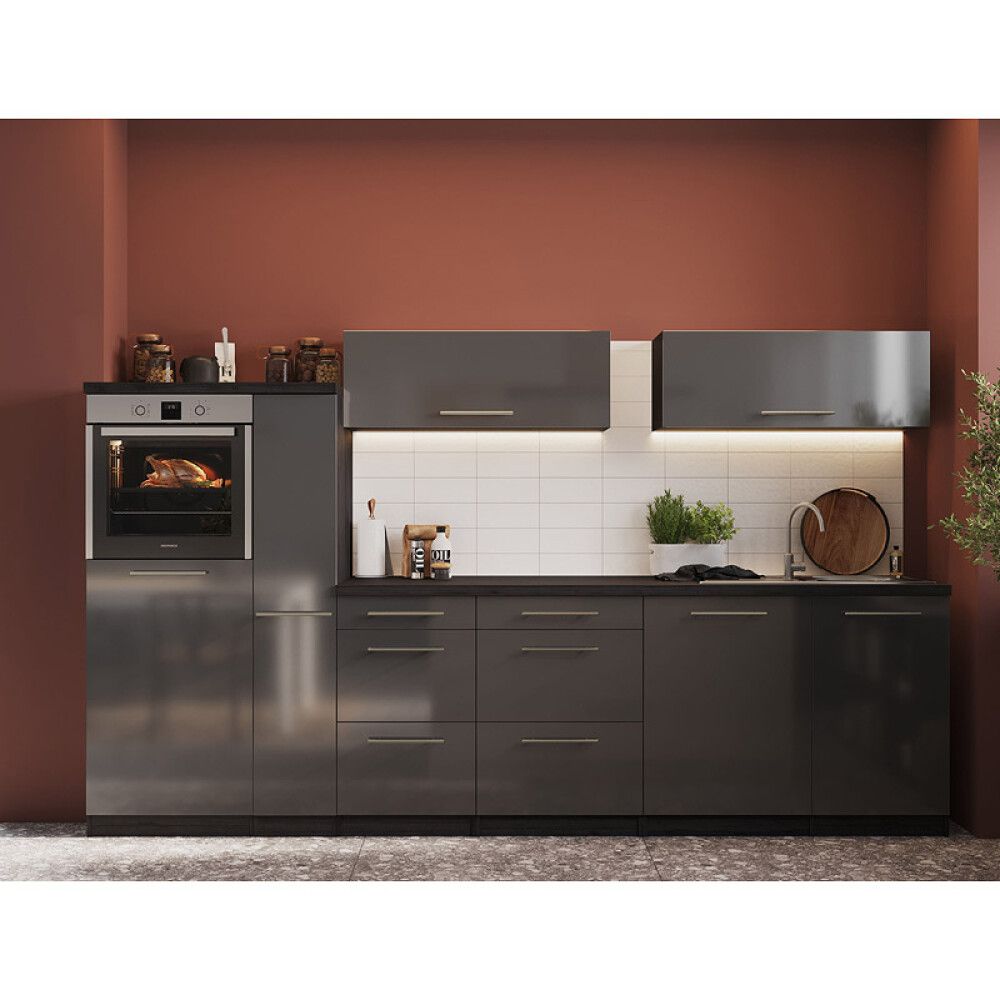 Köögikomplekt saarega Respekta Amanda Premium 3,1 m, hall/must