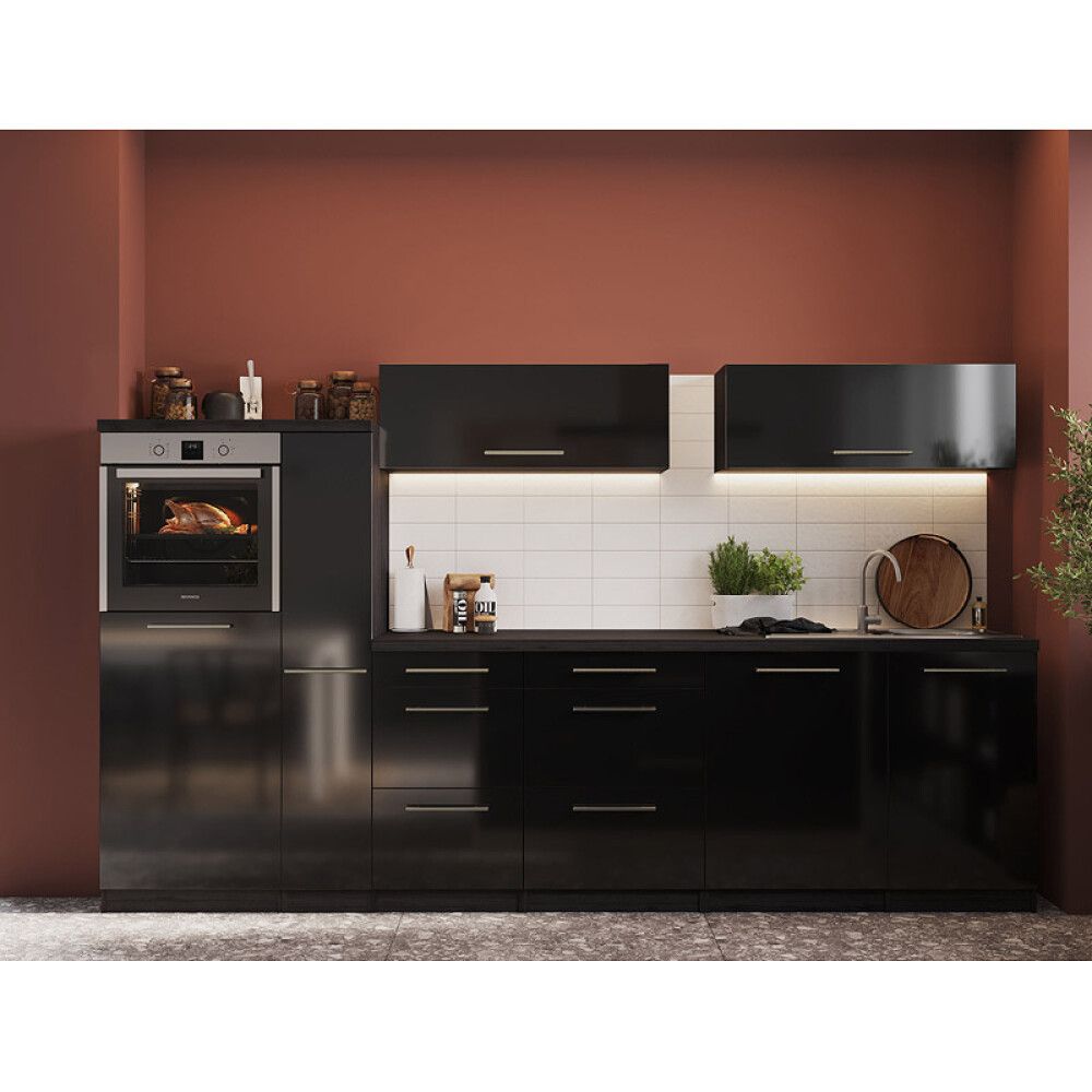 Köögikomplekt saarega Respekta Amanda Premium 3,1 m, must