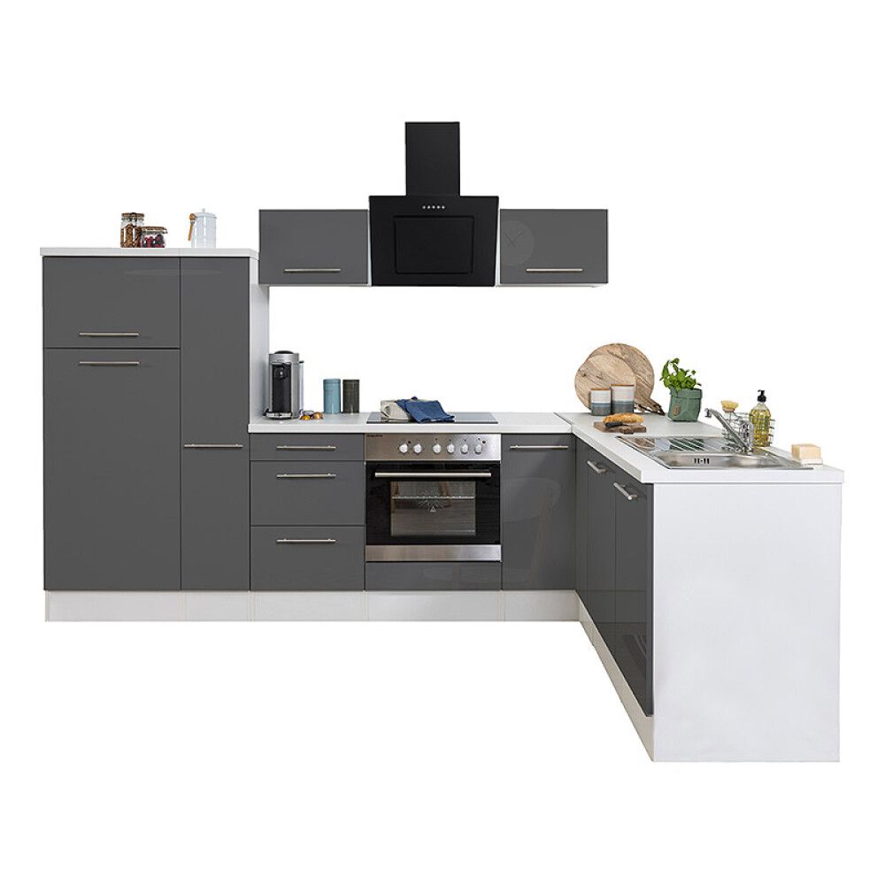 Köögikomplekt Respekta Amanda Premium 2,9 m, hall/valge, keraamiline pliit