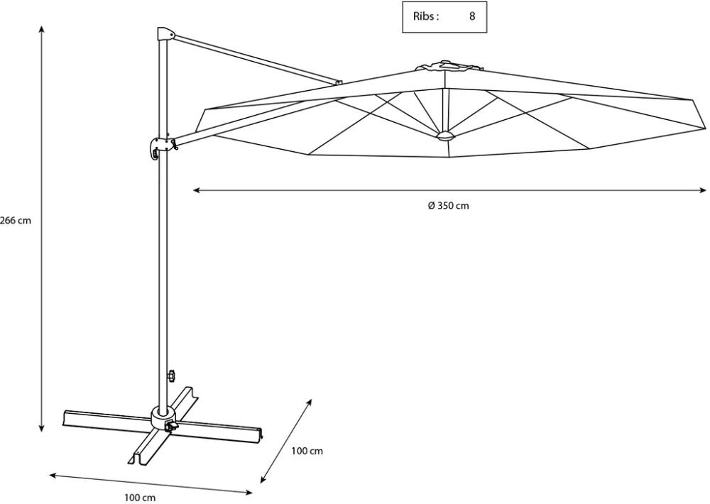 Päikesevari 350 cm LED .-valgustus, hall