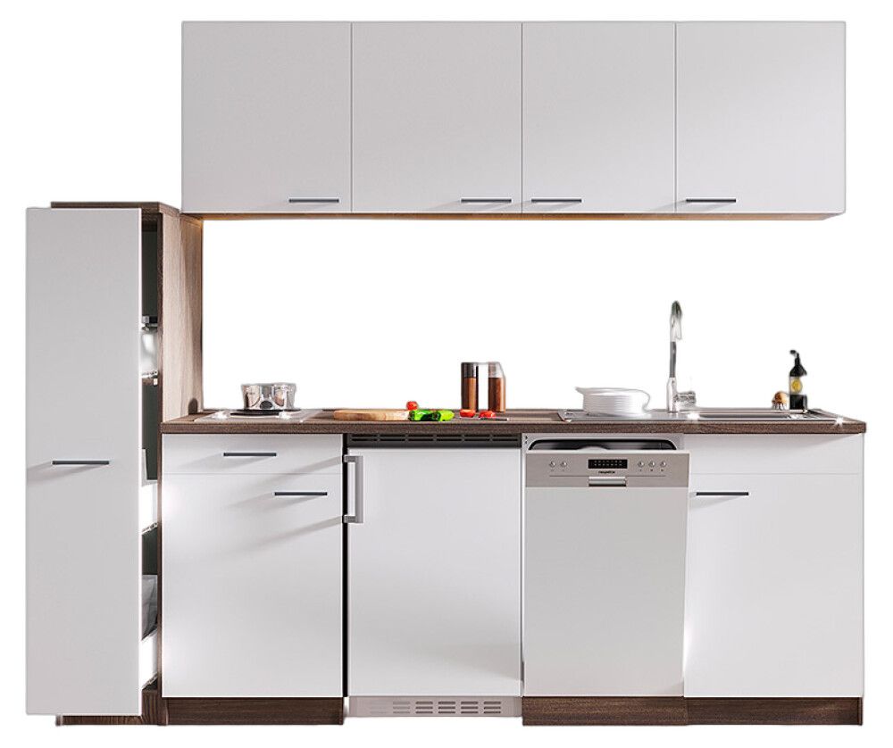 Miniköök Oliver Respekta 2,25 m valge/tamm, elektripliidiga