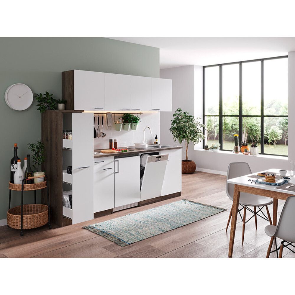 Miniköök Oliver Respekta 2,25 m valge/tamm, elektripliidiga
