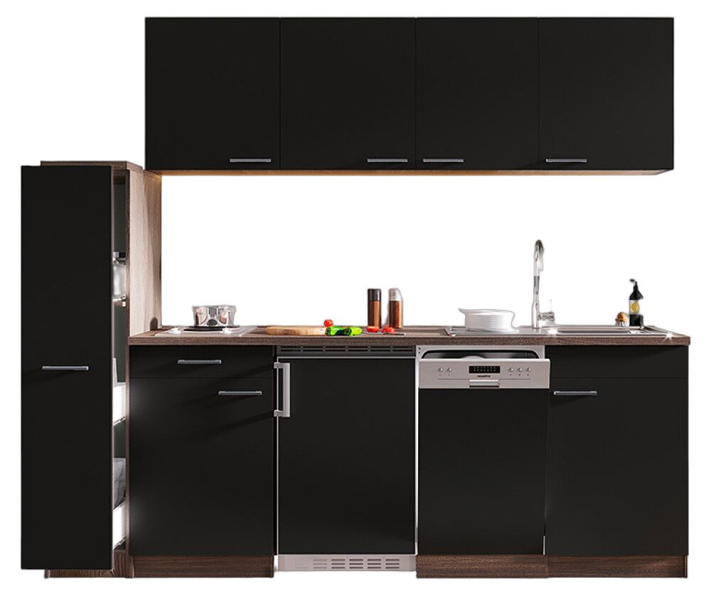 Miniköök Oliver Respekta 2,25 m must/tamm, elektripliidiga