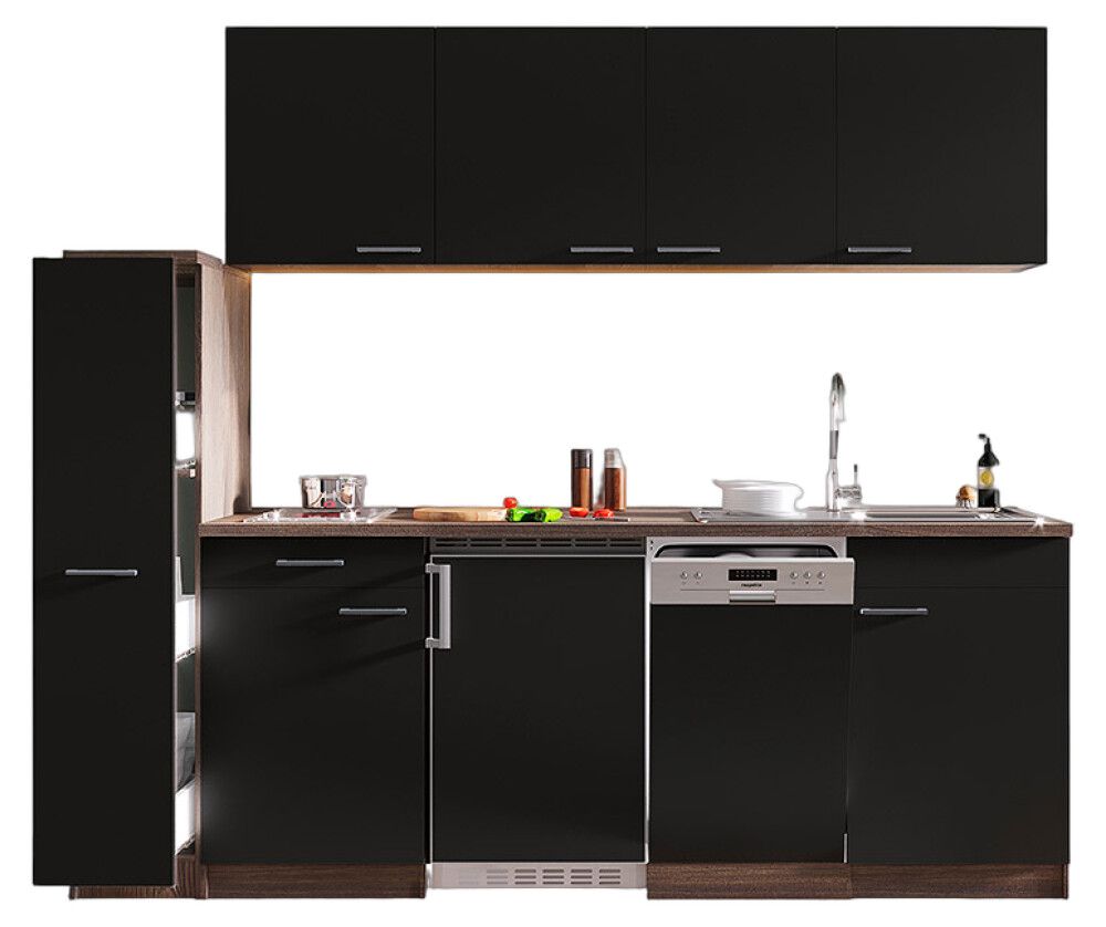 Miniköök Hilde Respekta 2,25 m must/tamm, keraamilise pliidiga