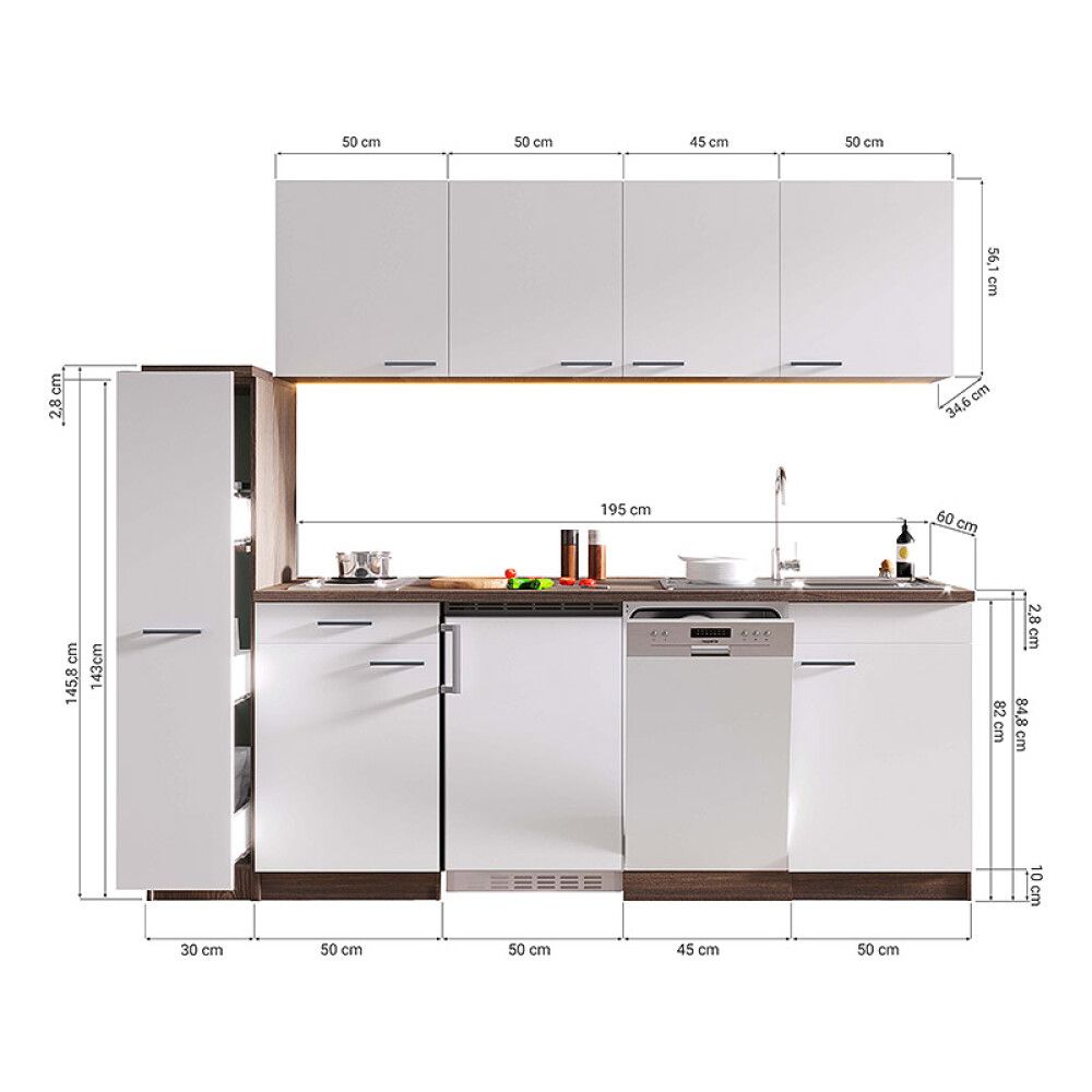 Miniköök Oliver Respekta 2,25 m must/tamm, elektripliidiga, mikrolaineahjuga