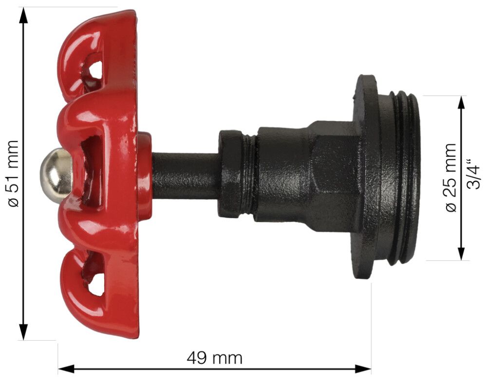 Sulgventiil Walteco RT-15 must/punane Ø 25 x 64 mm