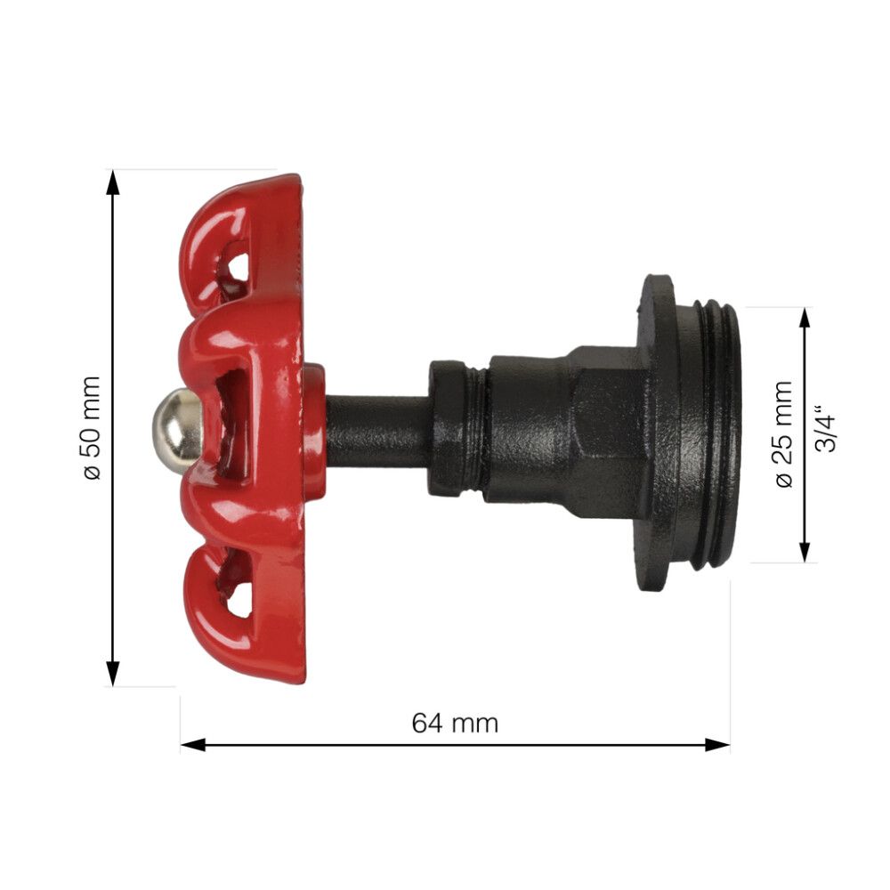 Sulgventiil Walteco RT-15 must/punane Ø 25 x 64 mm