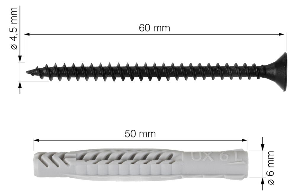 Kruvi Walteco RT-49 must/hall Ø 4,5 x 60 mm 2 x 16 tk