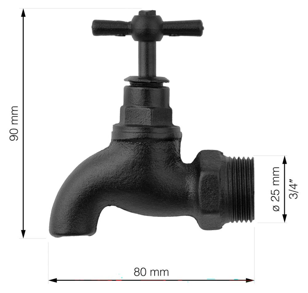 Veekraan Waalteco RT-20 must Ø 25 x 80 mm