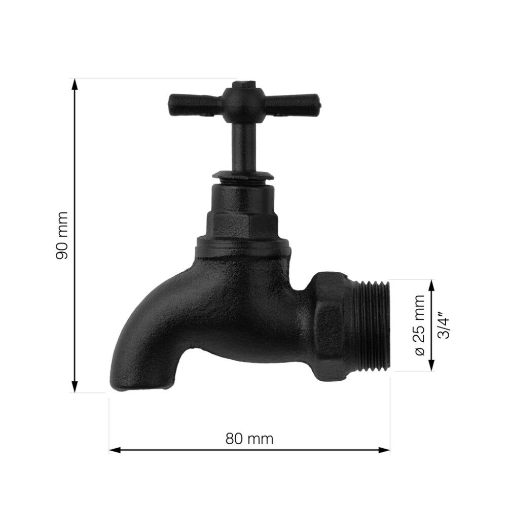 Veekraan Waalteco RT-20 must Ø 25 x 80 mm