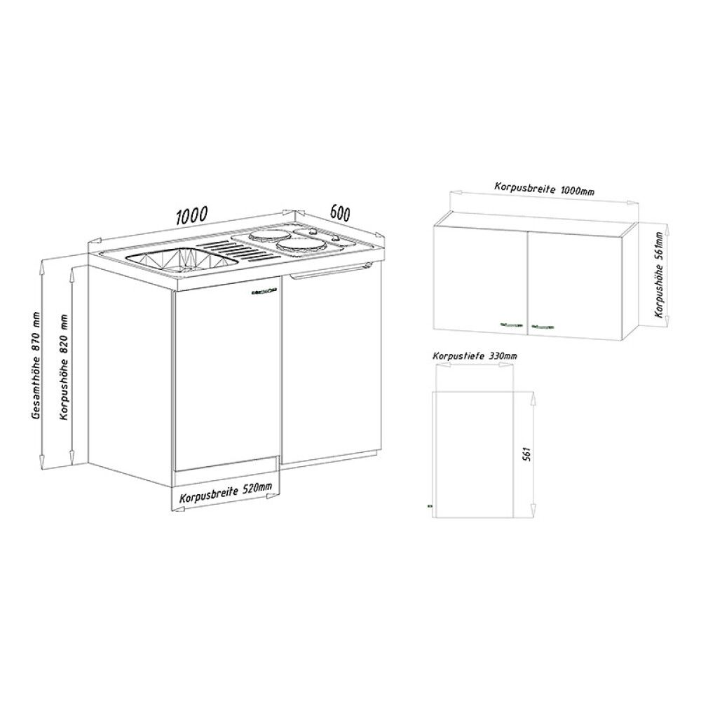 Miniköök Respekta MK100ESWOSCS 1 m valge/pruun