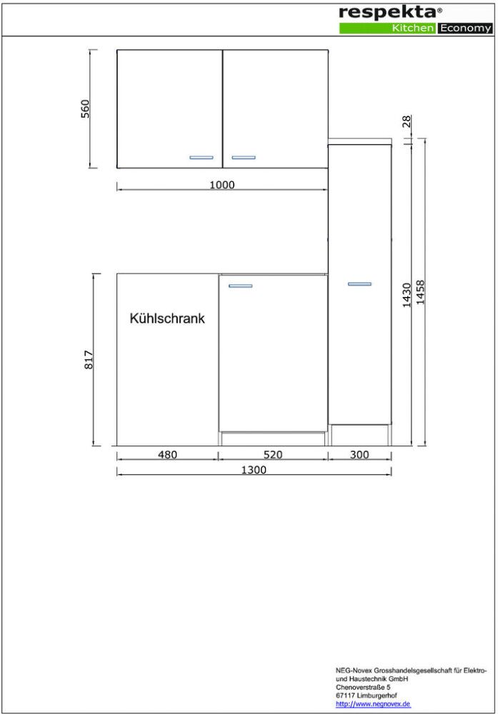 Miniköök Respekta MK130ESWOSCS 1,3 m valge/pruun