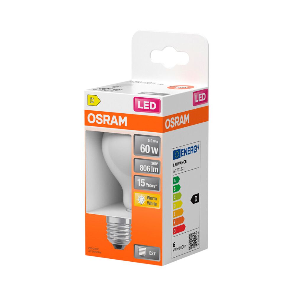 LED-lamp Osram Star Classic A60 E27 5,9 W 806 lm 2700 K opaal 1 tk/pk