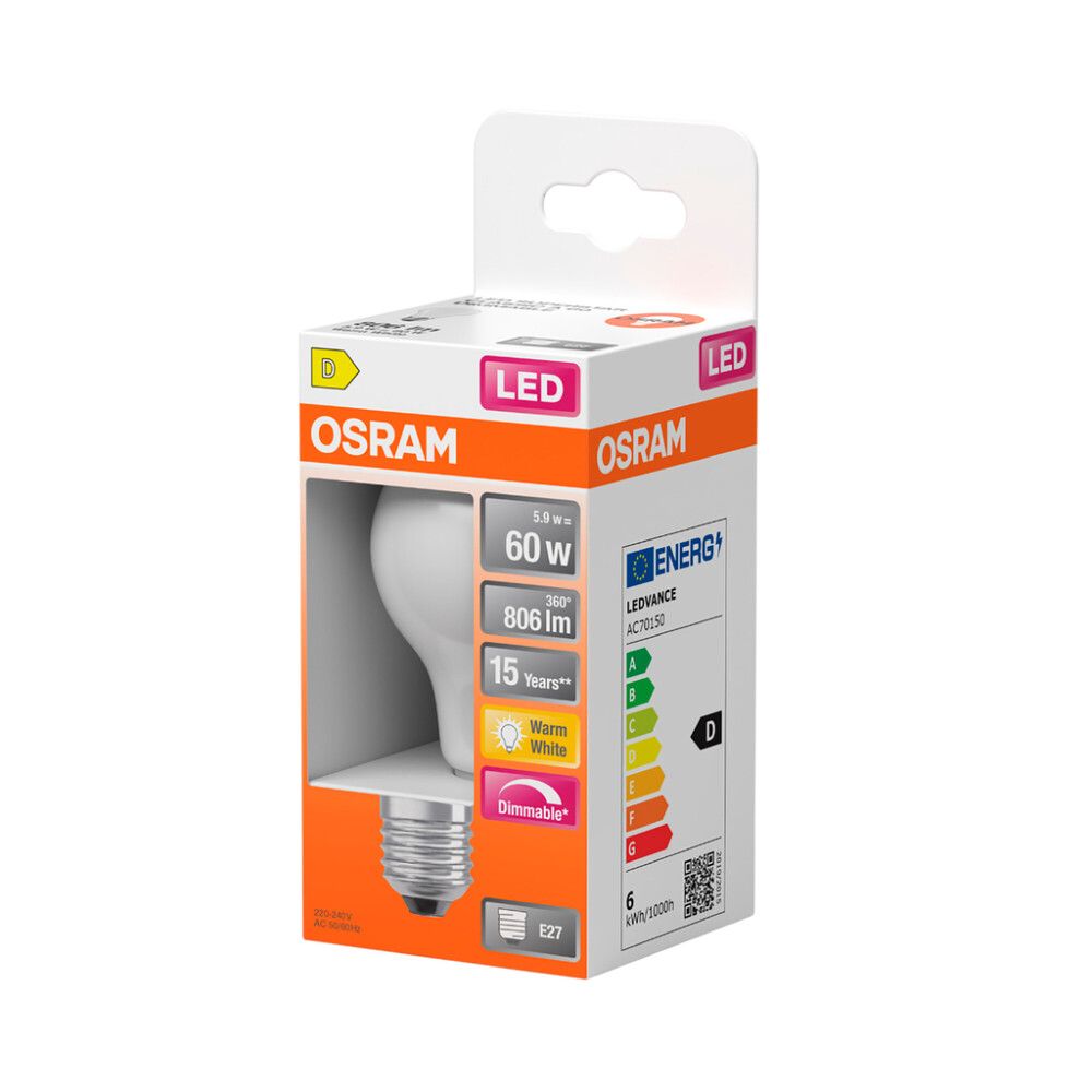 LED-lamp Osram Star Classic A60 DIM E27 5,9 W 806 lm 2700 K opaal 1 tk/pk