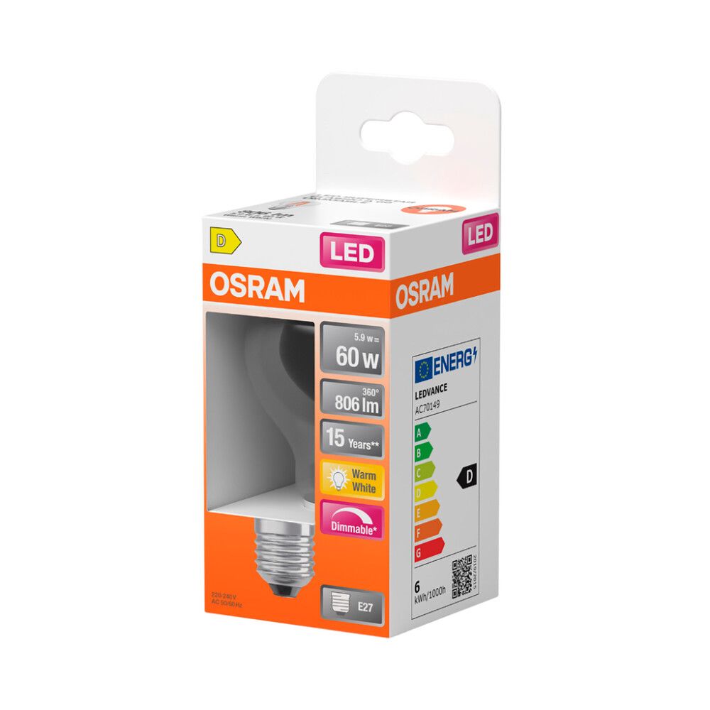 LED-lamp  Osram Star Classic A60 DIM E27 5,9 W 806 lm 2700 K kirgas 1 tk/pk